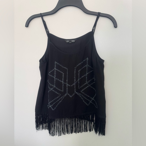 Express Black Fringe and Beaded Tank Top Size S - Picture 1 of 8